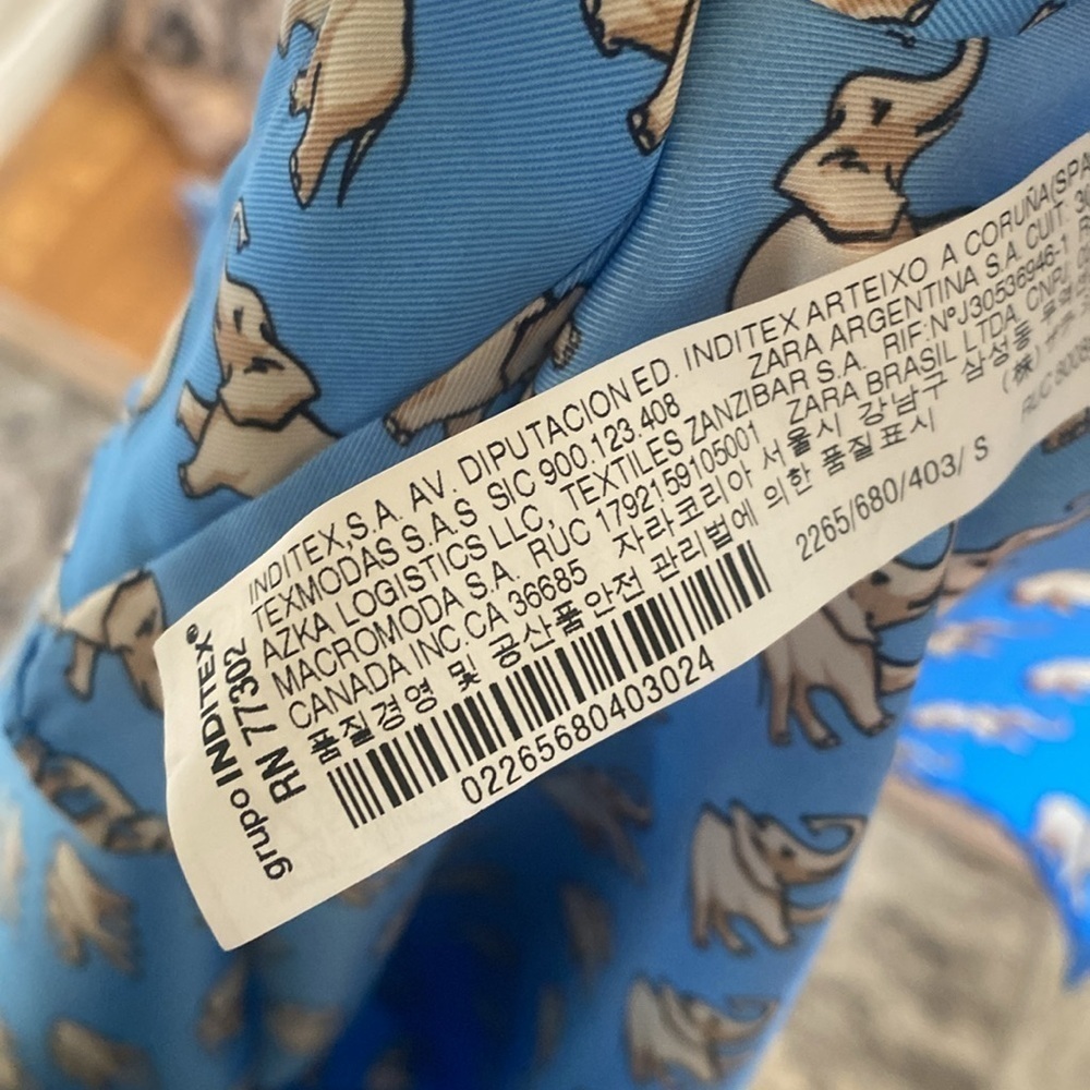 ZARA Baby Blue Elephant Print Button Down Long Sleeve Blouse Size Small - Picture 12 of 13
